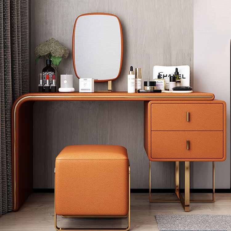 Tavolo da toeletta per vanità in legno di trucco in pelle con 2 cassetti di stoccaggio