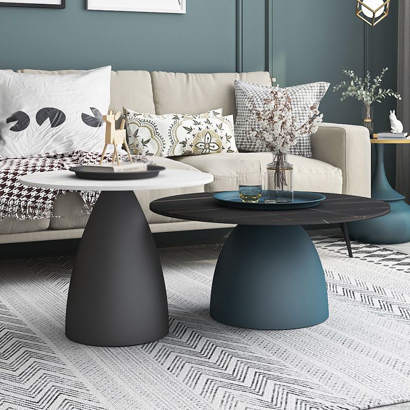 Style moderne blanc / top rock tôle roche artisanat rond table basse