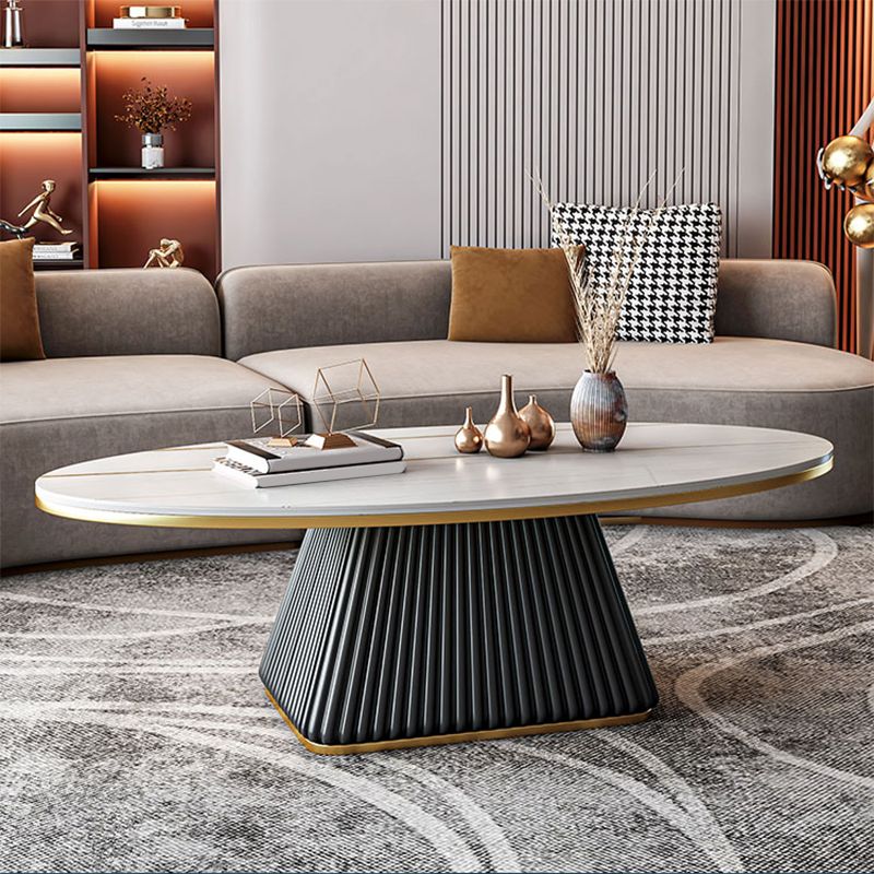 Oval Box Shaped Base Design Slate Table Glam Style Coffee Table