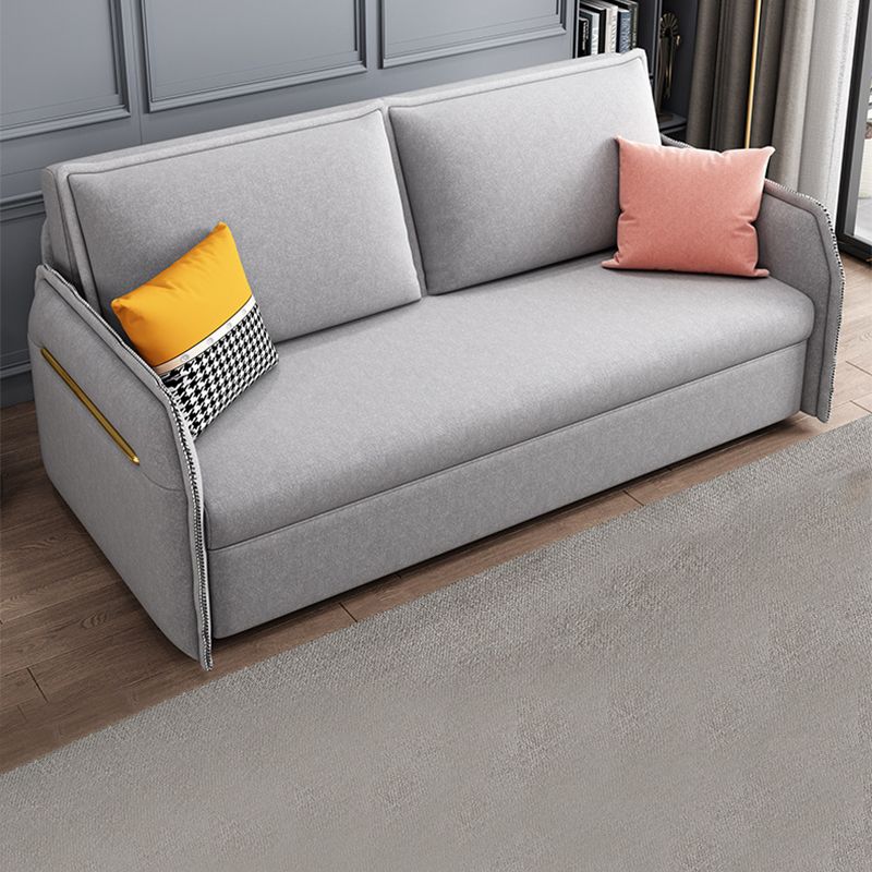 Microfiber Contemporary Sofa Convertible Grey Sofa Bed with Square Arm