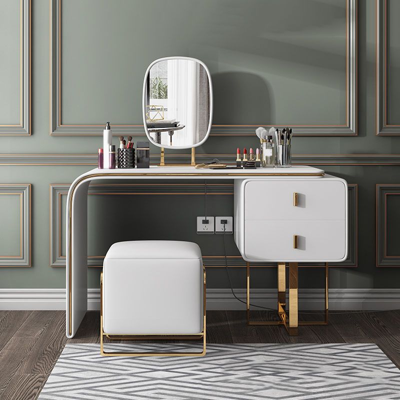 Tavolo da tavolo da vanità in pelle finta 28,7 "h glam 2 cassetti tavolo da trucco vanità