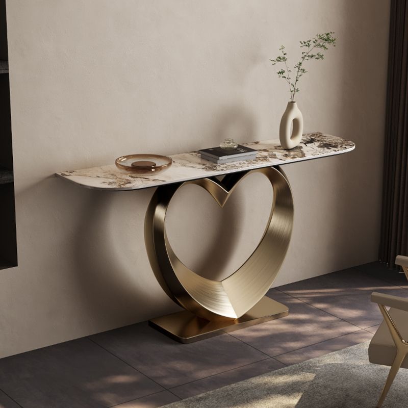 Half Moon Shape Contemporary Console Table Gold Stone Console Sofa Table Clearhalo 'Console Tables' 'console_tables' 'Entry & Mudroom Furniture' 'furn' 'furn_console_tables' 'Furniture' 1200x1200_97eb40f1-46f3-4ba6-bffd-8b03d26d3b3a