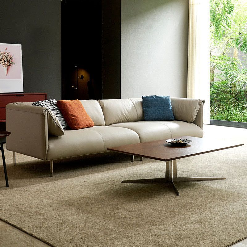 Sofá de cuero modernismo en sofá de brazo de esmoquin de color caqui con 3 almohadas