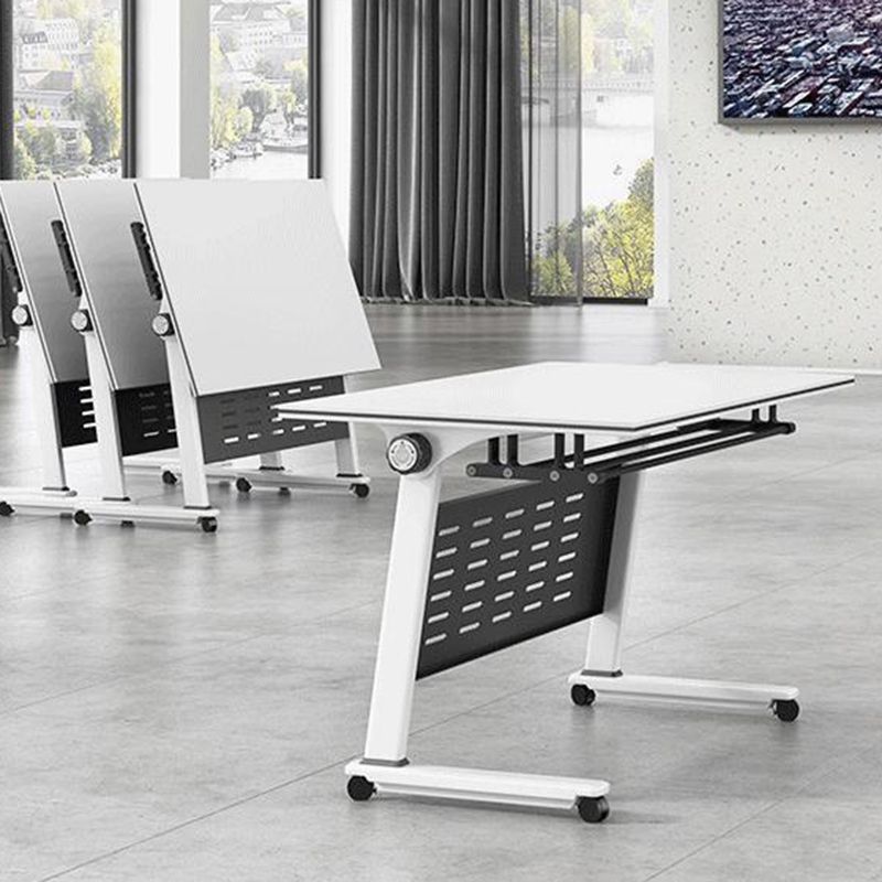 Bureau de bureau en bois moderne avec roues de roues roues blancs de bureau rectangulaire blanc pour le bureau