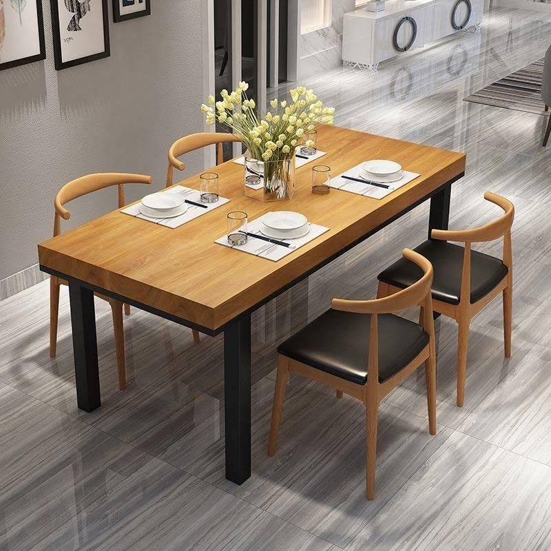 Modern 1/5 Pieces Dining Set Rectangle Wood Dining Table for Fast Food Restaurant