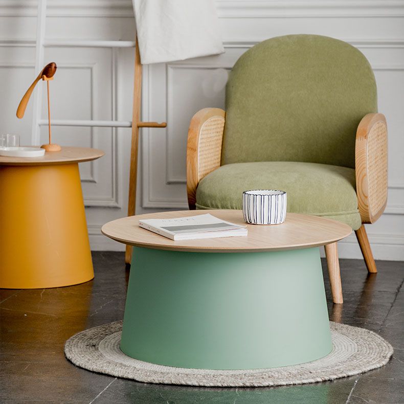 Contemporary Wooden Round Top Table Acrylic Pedestal End Table