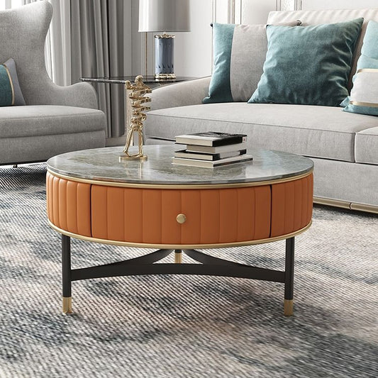 Stone Top Coffee Table Draw included Metal Legs Single Cocktail Table