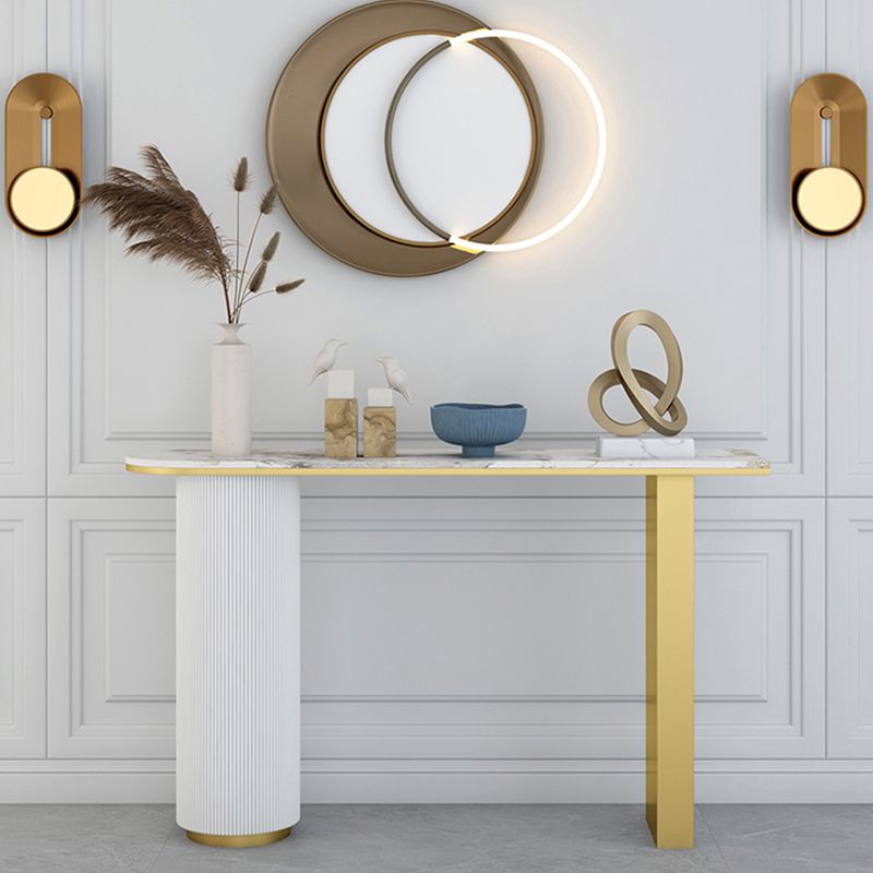 Glam Half Moon Console Table Marble Stain Resistant Scratch Resistant Console Clearhalo 'Console Tables' 'console_tables' 'Entry & Mudroom Furniture' 'furn' 'furn_console_tables' 'Furniture' 1200x1200_97fb3edb-21b6-4fb4-b17a-4eb5c3bb7044