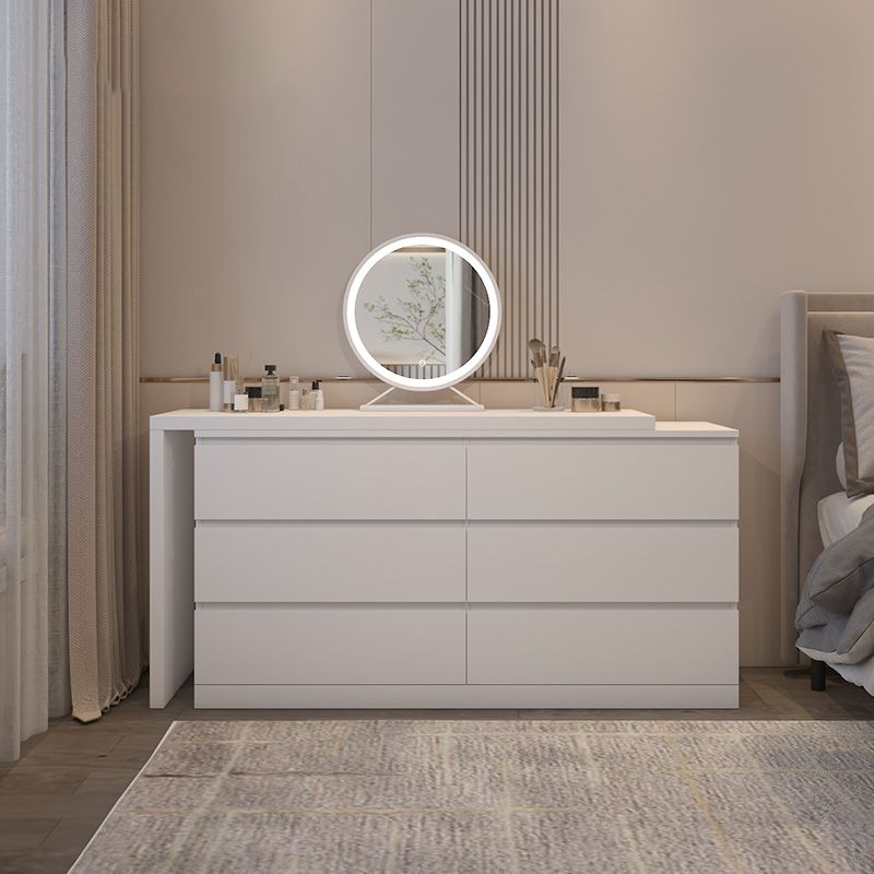 Modern Bright White With Drawer Bedroom Lighted Mirror Solid Wood Dressing Table