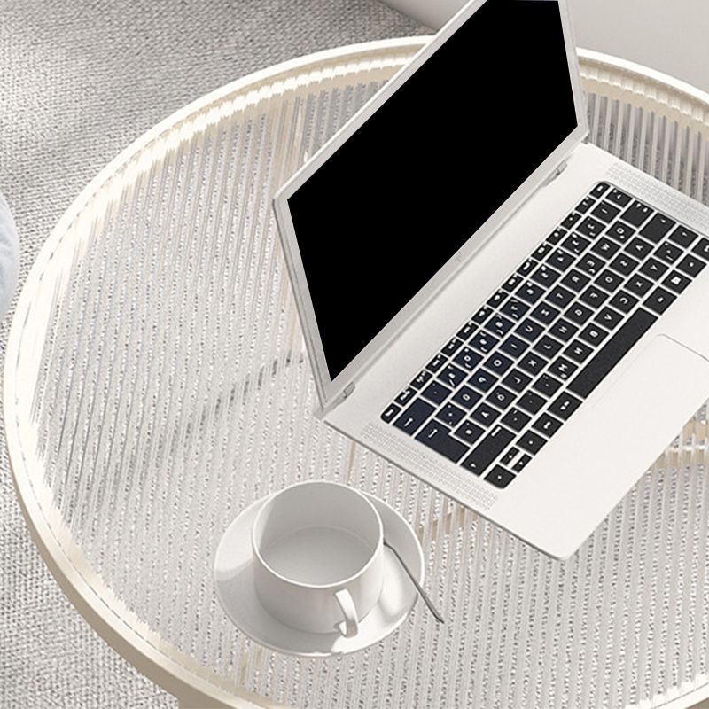 11.8 "Hモダンラウンドガラスコーヒーテーブルアイアン3レッグカクテルテーブル