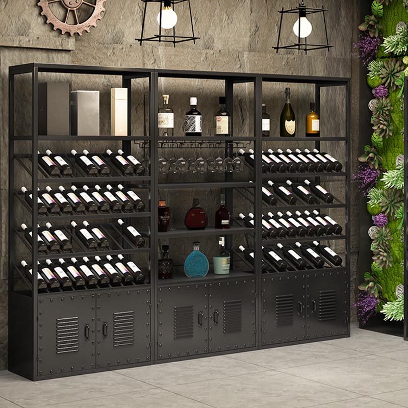 Metal Floor Wine Bottle & Glass Rack Modern Wine Holder Rack with Shelf