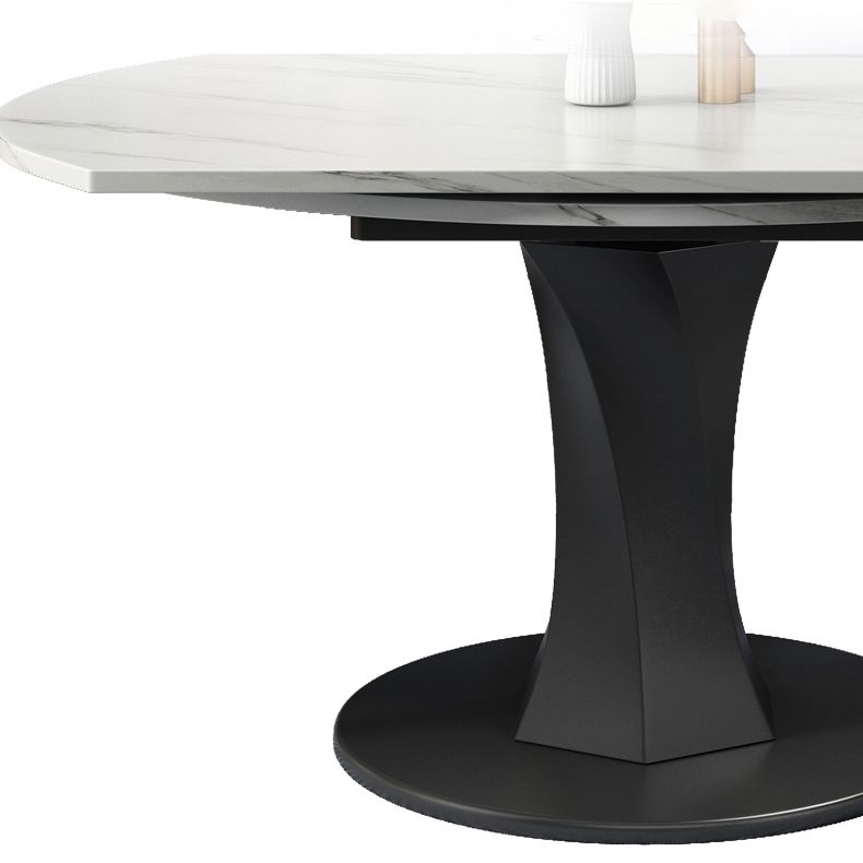 Modern Style Sintered Stone Dining Table White Round Drop-Leaf Table with Pedestal Base Clearhalo ' dining_table' 'Dining Tables & Seating' 'Dining Tables' 'furn' 'furn_dining_table' 'Furniture' 'furniture_dining_table' 'Kitchen & Dining Furniture' 'kitchen&dining_furn' 'kitchen' 'kitchen_dining_table' 1200x1200_9806c13c-f395-4d67-ba05-ab21eb44494d