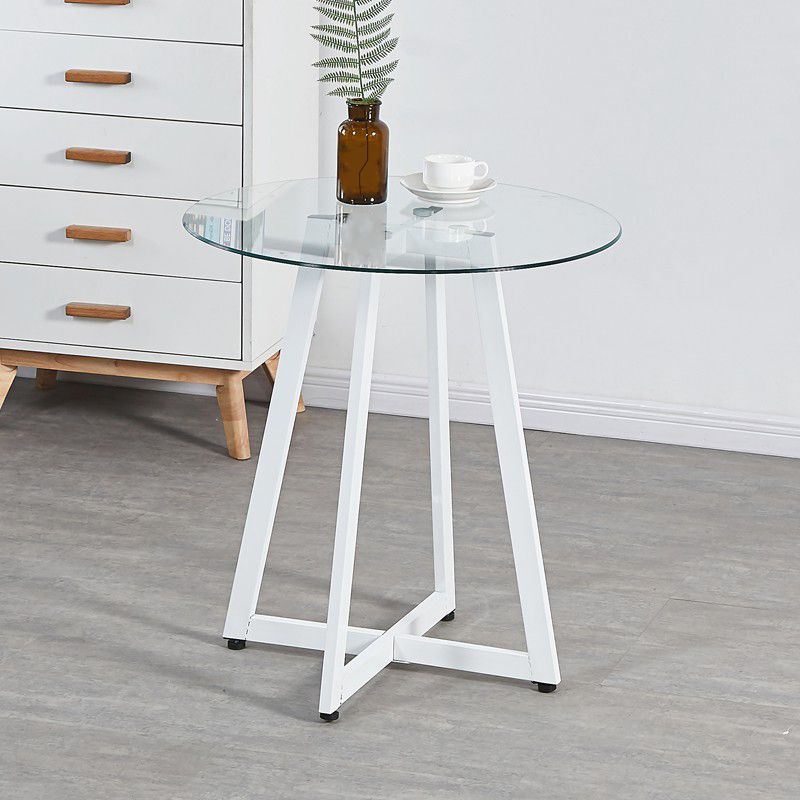 Simplicity Style Round Pedestal Dining Table Clear Glass Home Furniture Clearhalo ' dining_table' 'Dining Tables & Seating' 'Dining Tables' 'Furniture' 'furniture_dining_table' 'Kitchen & Dining Furniture' 'kitchen&dining_furn' 'kitchen' 'kitchen_dining_table' 1200x1200_9808d7cb-0203-4fd8-819d-f70a7b3374cb