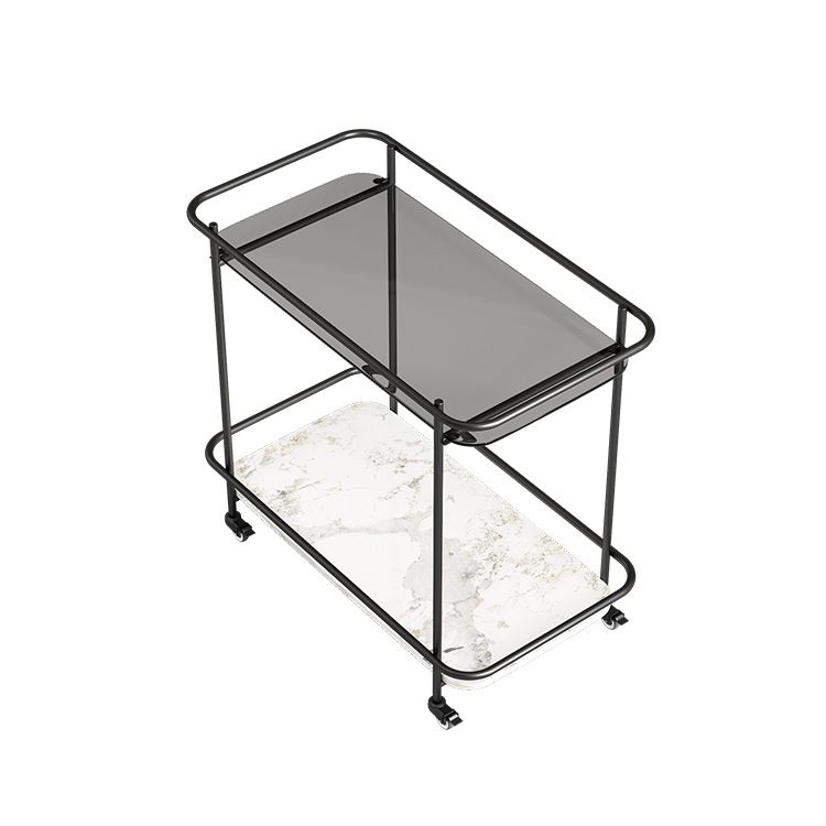 Contemporary Rectangular Side Table with Shelf, Glass Top Corner Table