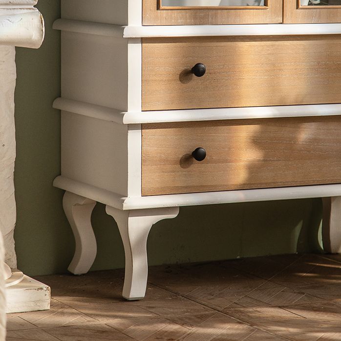 Industrial Style Solid Wood Chest Glass Paned Distressed Accent Cabinet