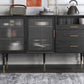 Glam a 2-disegno a buffet da pranzo 61 "l tampone a buffet per porta scorrevole nera con porta di vetro