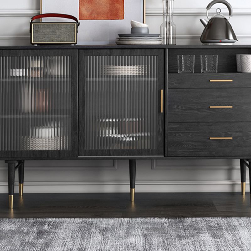 Glam a 2-disegno a buffet da pranzo 61 "l tampone a buffet per porta scorrevole nera con porta di vetro