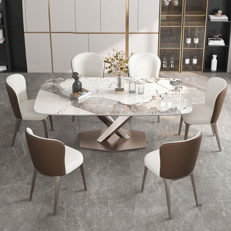 Designer Style Sintered Stone Top Dining Set 1/4/5/7 Pieces Dining Table with White Chairs Clearhalo 'Dining Room Sets' 'Dining Tables & Seating' 'dining_room_set' 'furn' 'furn_dining_room_set' 'Furniture' 'furniture_dining_room_set' 'Kitchen & Dining Furniture' 1200x1200_9817e7d0-d51a-4189-bb52-21095bd76207