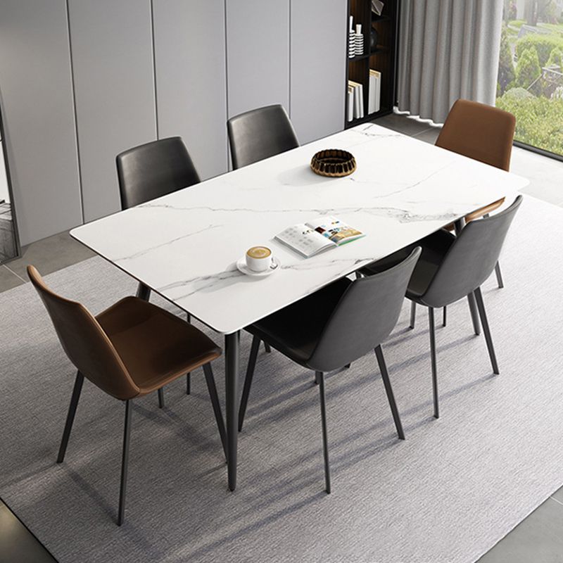 Modern Sintered Stone White Dining Set with Rectangle Table and Black Legs Kitchen Dining Set Clearhalo 'Dining Room Sets' 'Dining Tables & Seating' 'dining_room_set' 'furn' 'furn_dining_room_set' 'Furniture' 'furniture_dining_room_set' 'Kitchen & Dining Furniture' 'kitchen&dining_furn' 'kitchen' 1200x1200_981800bd-d496-49dc-9dd1-8afd782be7d8