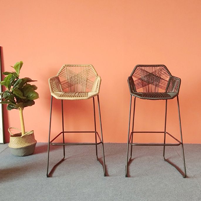 Modern Armrest Backrest Counter Stool Iron Balcony Bar Stool with Rattan seat and Pedal Clearhalo 'Bar Furniture' 'Bar Stools' 'bar_stools' 'furn' 'furn_bar_stools' 'furniture_bar_stools' 'Kitchen & Dining Furniture' 'kitchen&dining_furn' 'kitchen' 'kitchen_furn' Furniture' 1200x1200_98196bf5-7fb7-4a4e-b5a9-a8b25a713e0b