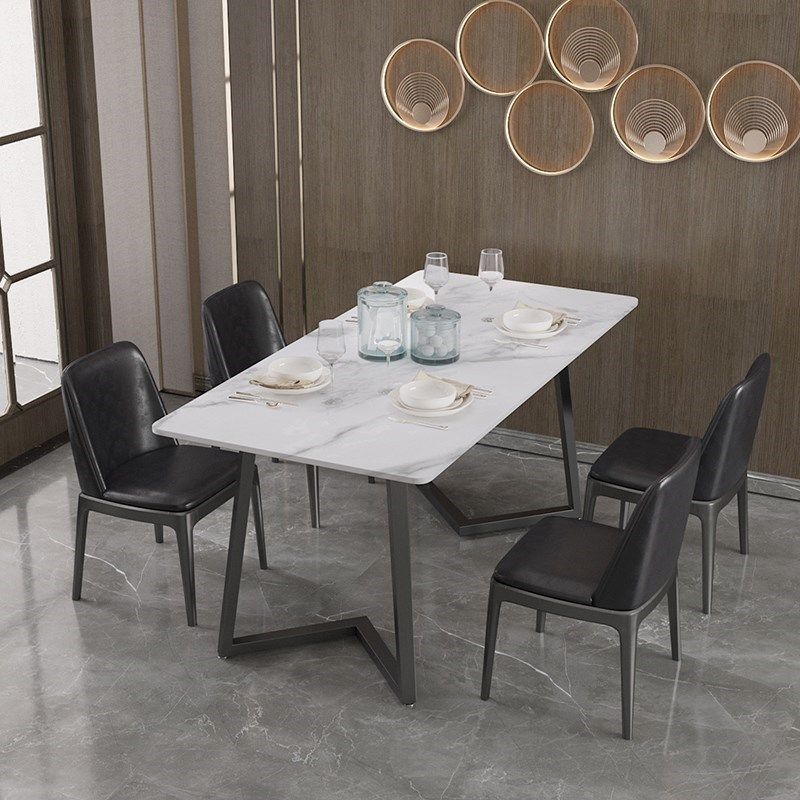 Modern Rectangle Stone Table for Restaurant Balck Metal Pedestal Dining Table Clearhalo 'Dining Tables & Seating' 'Dining Tables' 'dining_table' 'furn' 'furn_dining_table' 'Furniture' 'furniture_dining_table' 'Kitchen & Dining Furniture' 'kitchen' 'kitchen_dining_table' 1200x1200_9819bc1d-bd2f-4349-80fe-906e904be8a3