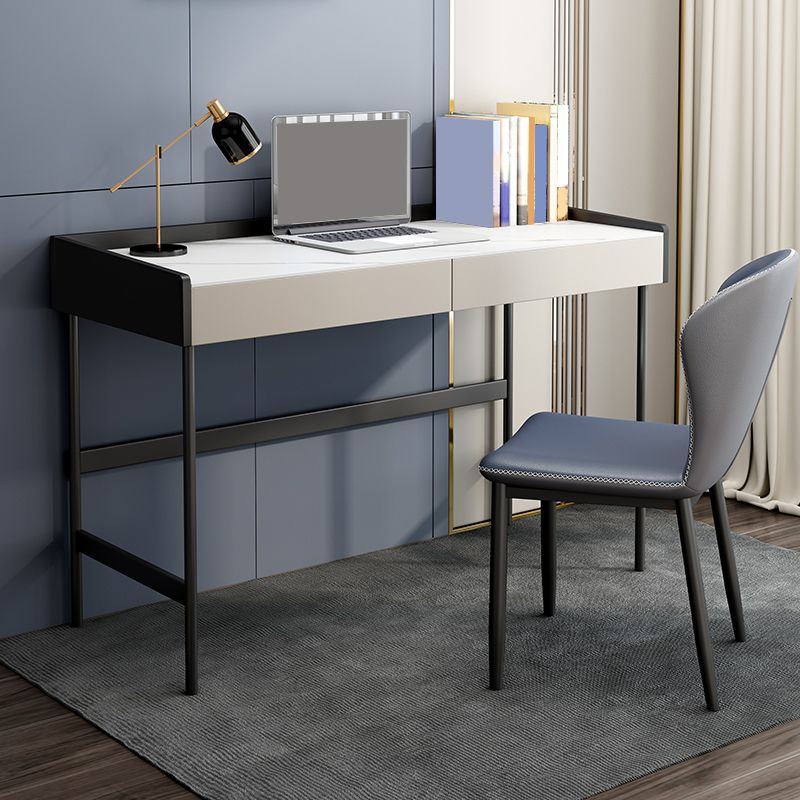 Stone Contemporary Writing Desk Bedroom Office Desk with Black Legs Clearhalo 'furn' 'furn_office_desk' 'Furniture' 'Office Desks' 'Office Furniture' 'office_desk' 1200x1200_981a72cd-1c2f-410d-a172-b2fc59c90bb5