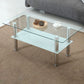 16.9" Tall Modern Stainless Steel 4 Legs Rectangular Glass Top Coffee Table with Shelf Clearhalo 'Coffee & Accent Tables' 'Coffee Tables' 'coffee_tables' 'furn' 'furn_coffee_tables' 'Furniture' 'Living Room Furniture' 1200x1200_981a7b00-4c5c-4c8b-965f-299773c2b07c