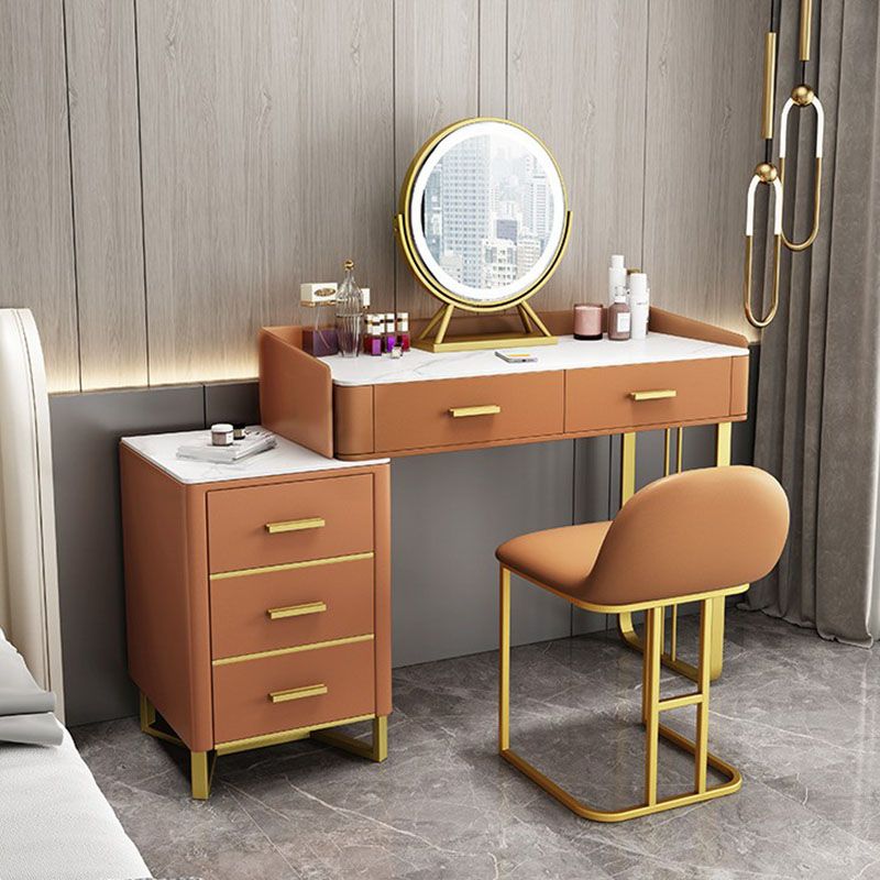 Glam Make-up Vanity With 5 Storage Drawers Dresser with Golden Base Clearhalo 'Bedroom Furniture' 'furn' 'furn_makeup_vanities' 'Furniture' 'Makeup Vanities' 'makeup_vanities' 1200x1200_981ada1b-99b5-4b63-984b-a647d6a8d07a