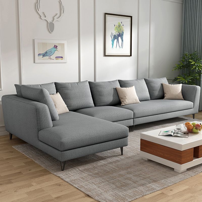 Gray 5-seat Square Arm Sectional Contemporary Fabric Slipcovered Sectional Clearhalo 'furn' 'furn_sectionals' 'Furniture' 'Living Room Furniture' 'Sectionals' 1200x1200_9821a67a-a173-4607-8b92-48b41faf9b27