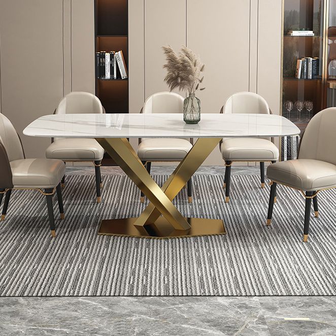 Traditional Luxury Pedestal Table Stainless Steel Base Rectangle Dinner Table for Home Clearhalo 'Dining Tables & Seating' 'Dining Tables' 'dining_table' 'furn' 'furn_dining_table' 'Furniture' 'Kitchen & Dining Furniture' 1200x1200_98238ee9-8191-49da-bf7d-a15ab4c6a0a0
