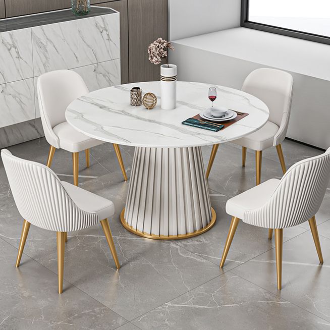 Glam Stone Round Dining Table with Pedestal Table for Dining Room