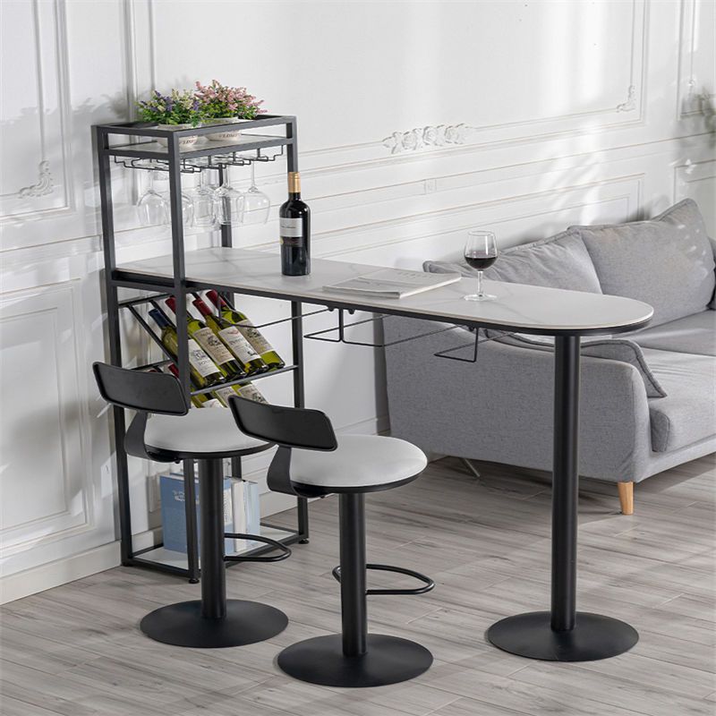 42-inch Height Bar Table Stone Glam Style Bistro Table with Storage Shelf Clearhalo 'Bar Furniture' 'Bar Tables' 'bar_tables' 'furn' 'furn_bar_tables' 'Furniture' 'Kitchen & Dining Furniture' 1200x1200_982c5ba8-2c2d-4d43-a651-f0e3befe0875