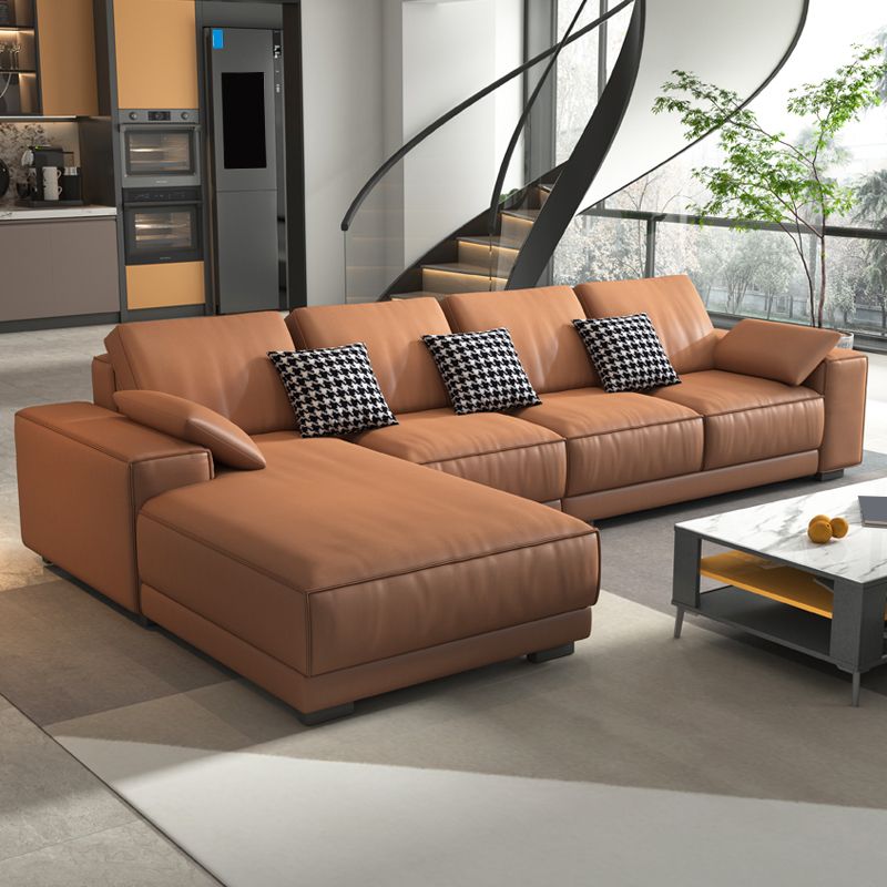 Contemporary Stain-Resistant Faux Leather L-Shape Square Arm Sofa