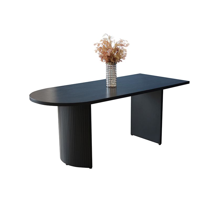 Free Form Double Pedestal Modern Dining Table Black Fixed Table of Wood Clearhalo 'Dining Tables & Seating' 'Dining Tables' 'dining_table' 'furn' 'furn_dining_table' 'Furniture' 'furniture_dining_table' 'Kitchen & Dining Furniture' 'kitchen' 'kitchen_dining_table' 1200x1200_983a1fe6-8332-4a24-9648-2237c3c89016