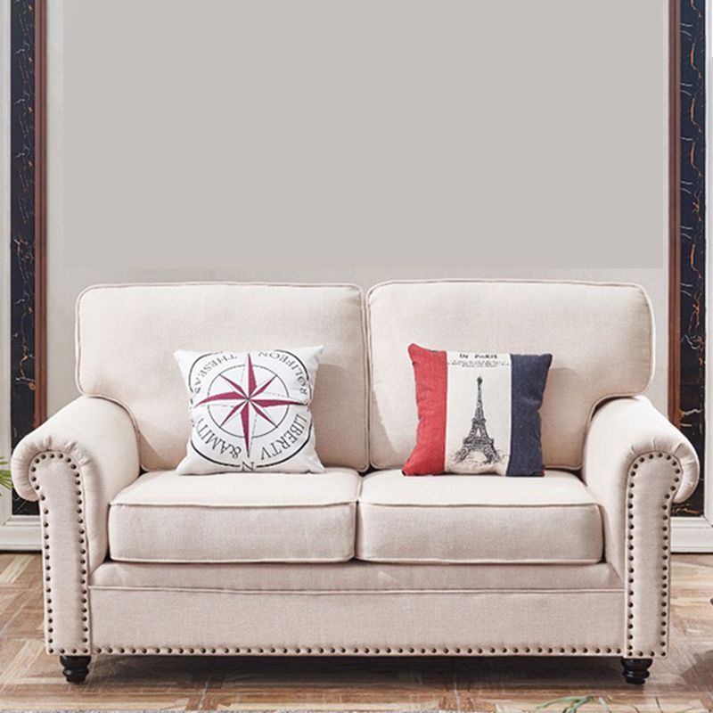 21.65"D Country Linen/Faux Leather Rolled Arm Sofa with Nailed Clearhalo 'furn' 'furn_sofas' 'Furniture' 'furniture_sofas' 'kitchen' 'kitchen_sofas' 'Living Room Furniture' 'Sofa' 'sofas' 1200x1200_983c4686-04ce-4c1e-ad48-a8ebf4de3638