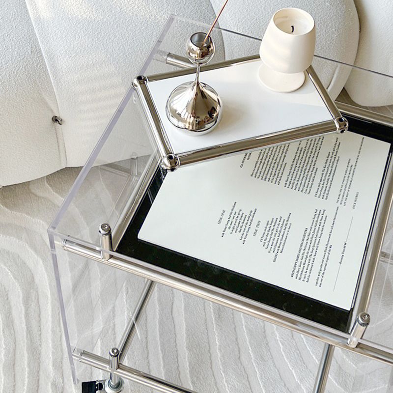 Contemporary Plastic Rectangular End Table Double Tier Corner Table with Storage