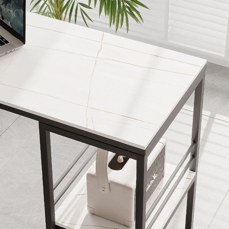 Industrial Black Iron Bar Dining Table Stone Top Rectangle Indoor Bistro Table with Shelf Clearhalo 'Bar Furniture' 'Bar Tables' 'bar_tables' 'furn' 'furn_bar_tables' 'Furniture' 'furniture_bar_tables' 'Kitchen & Dining Furniture' 1200x1200_9845710e-9f9b-4f69-a77d-24a9a0cb84e6