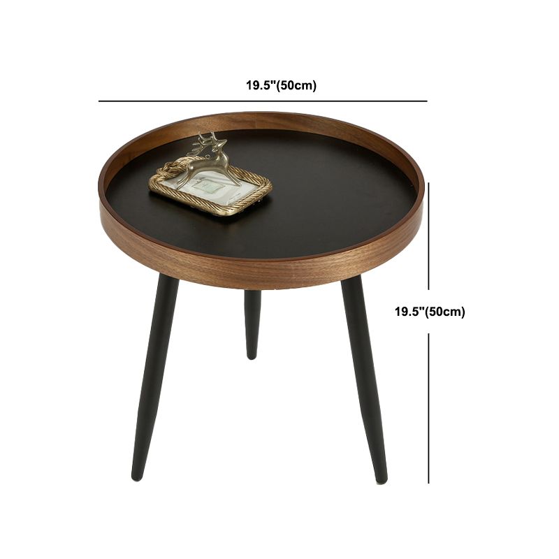 Modern Style Round 3 Legs Side Table Set in Black with Storage