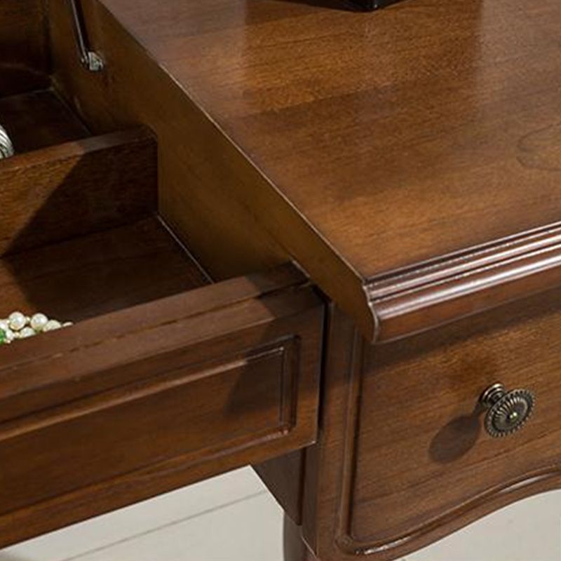 Traditional Standing Espresso Solid Wood 3 Drawer Mirror Bedroom Dressing Table Clearhalo 'Bedroom Furniture' 'furn' 'furn_makeup_vanities' 'Furniture' 'Makeup Vanities' 'makeup_vanities' 1200x1200_98467092-0be4-4c01-a7ee-c27e68b25ce5