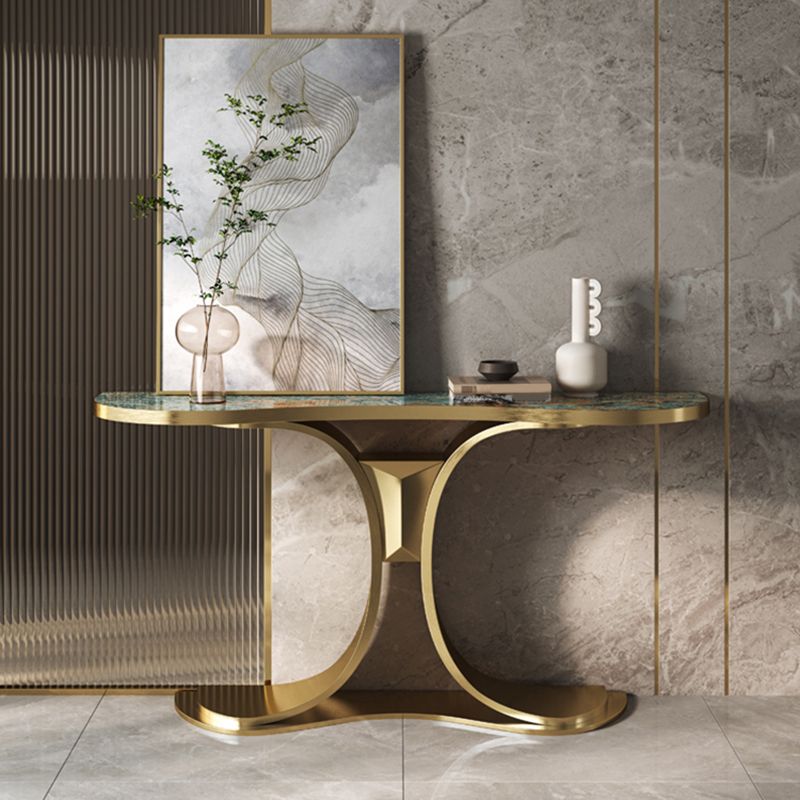 Glam Free Form Console Table with Stainless Steel Bracket for Hall Clearhalo 'Console Tables' 'console_tables' 'Entry & Mudroom Furniture' 'furn' 'furn_console_tables' 'Furniture' 1200x1200_9846ce7a-1a41-4661-8041-ee5f6f34b7c5