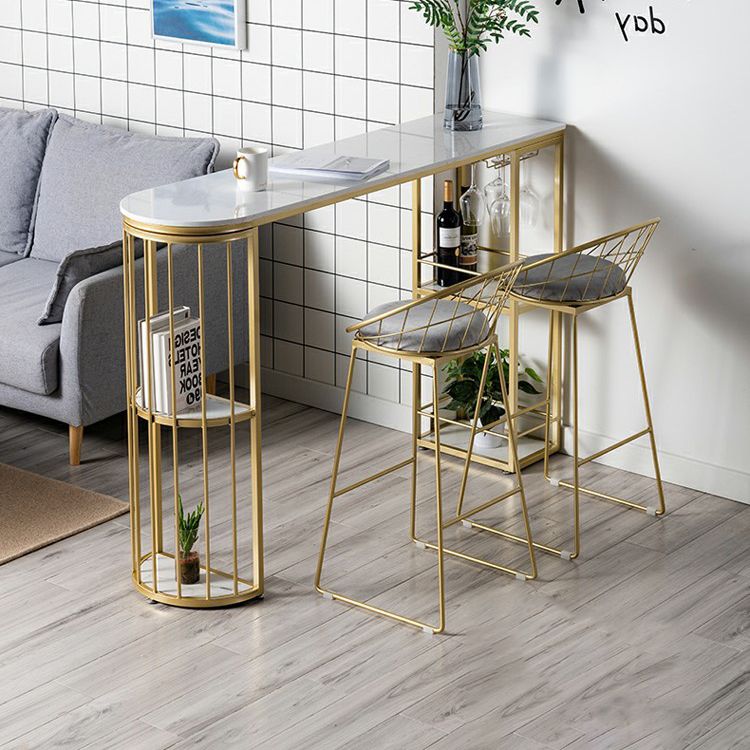 Stone Bar Dining Table Glam Bar Table with Double Pedestal for Dining Room Porch Clearhalo 'Bar Furniture' 'Bar Tables' 'bar_tables' 'furn' 'furn_bar_tables' 'Furniture' 'furniture_bar_tables' 'Kitchen & Dining Furniture' 1200x1200_9848b76d-ef5c-4bac-a857-0a0c608501a5