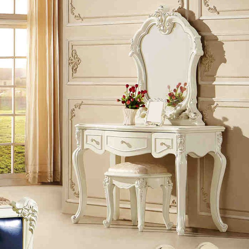 Victorian Solid Wood Vanity Dressing Table with Drawers Mirrored Makeup Vanit