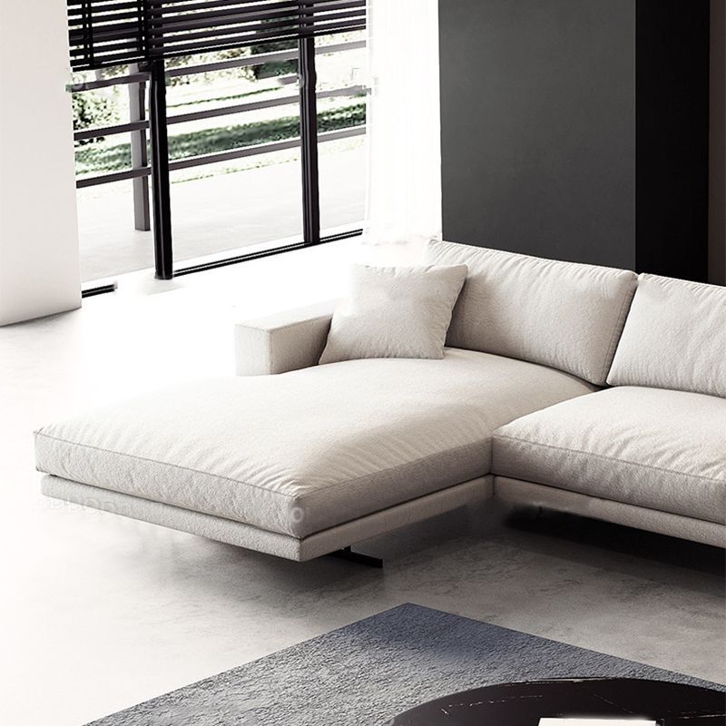 Square Arm Linen Sofa with Chaise Contemporary 4-Steater Loose Back Sofa in White Clearhalo 'furn' 'furn_sectionals' 'Furniture' 'Living Room Furniture' 'Sectionals' 1200x1200_984f5cf7-946c-4478-a9ef-7859f574d379