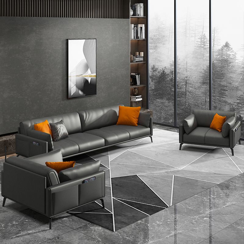 Canapé en cuir contemporain dans le dos lâche gris pour le salon