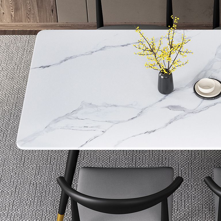 Contemporary Rectangle Shape Sintered Stone Dining Table Kitchen Dining Table with 4 Legs Base Clearhalo ' dining_table' 'Dining Tables & Seating' 'Dining Tables' 'Furniture' 'furniture_dining_table' 'Kitchen & Dining Furniture' 'kitchen&dining_furn' 'kitchen' 'kitchen_dining_table' 1200x1200_98506a4a-6949-4d97-9911-5f7a1736f435