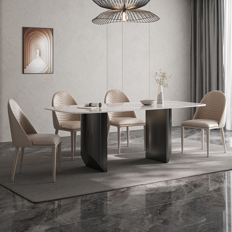 Luxury Double Pedestal Dining Table Sintered Stone Dining Room Desk Clearhalo 'Dining Tables & Seating' 'Dining Tables' 'dining_table' 'furn' 'furn_dining_table' 'Furniture' 'Kitchen & Dining Furniture' 1200x1200_98525ac9-d7f0-4e27-8287-b17a4fc87ead