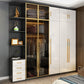 Modern Tempered Glass Doors Wardrobe Wood Frame Wardrobe without Light