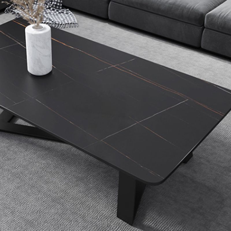 Rectangular Slate with Metal Cross Base Glam Style Coffee Table