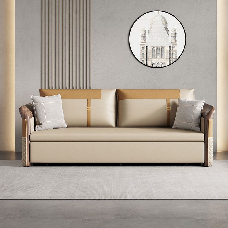 Contemporary Bonded Leather Sleeper Sofa with Pillow Back and Flared Arms Clearhalo 'furn' 'furn_futons' 'Furniture' 'Futons & Daybeds' 'Futons' 'Living Room Furniture' 1200x1200_985ac8f7-c0c9-421a-9046-c2b08acec20c