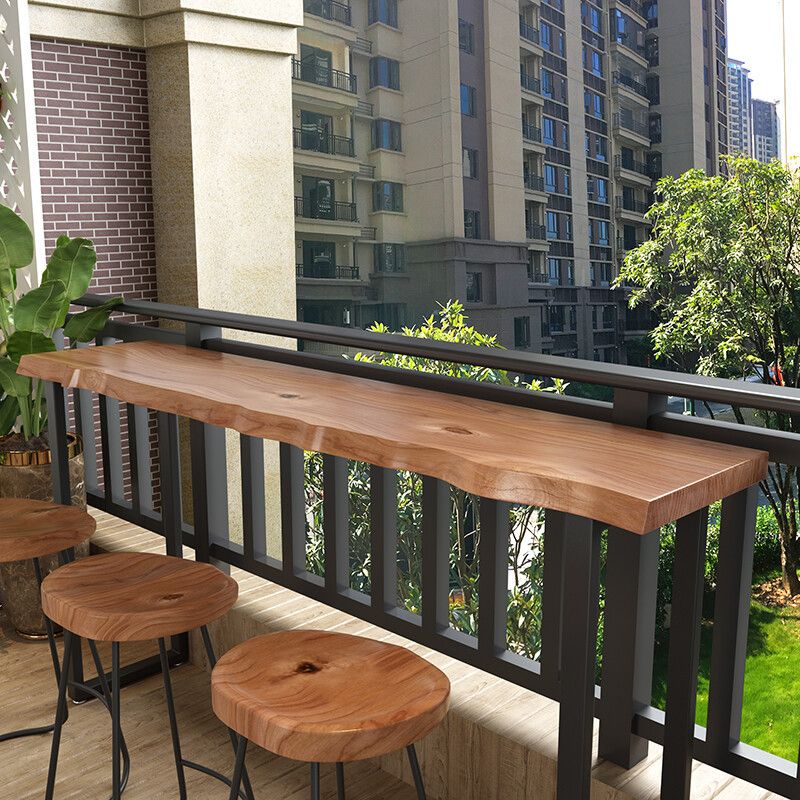 Mesa de Bar moderna, mesa de Pub de madera maciza de hierro negro con pedestal doble para Patio